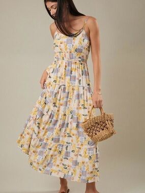 Gilli Yellow and Blue Patchwork Maxi Dress